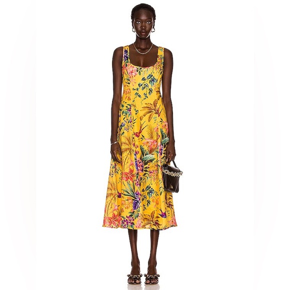 NWT Zimmerman Tropicana Cutout Midi Dress in Mango Floral - Picture 3 of 6